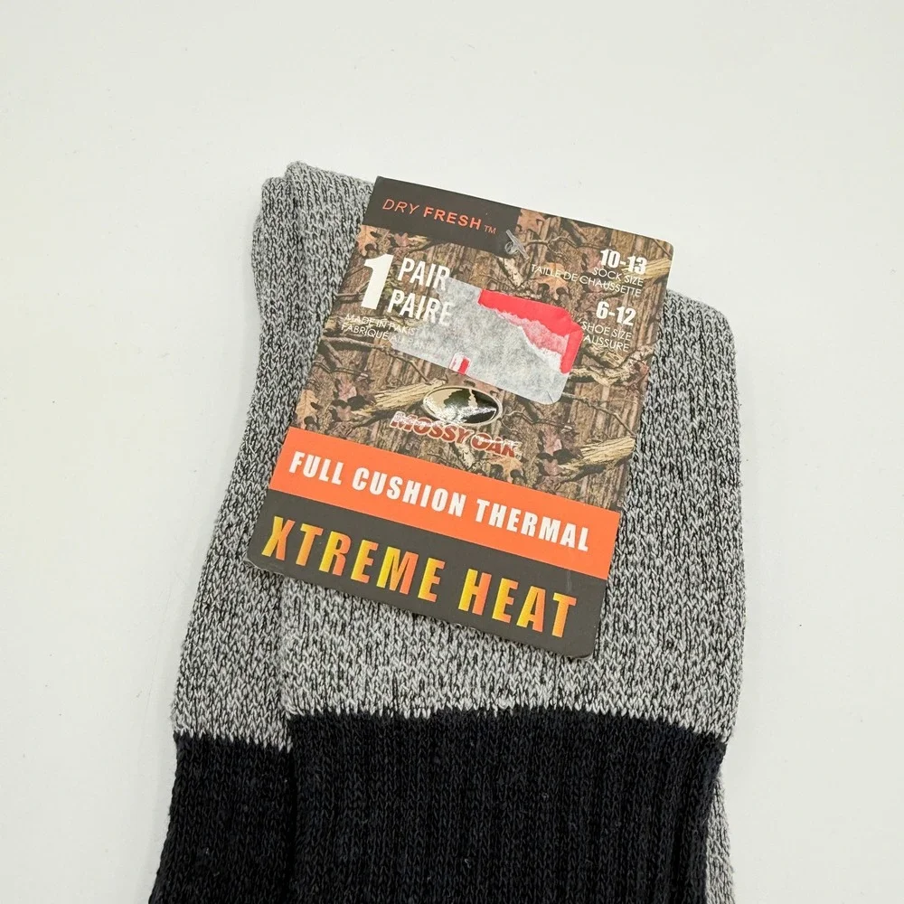 Mossy Oak Thermal Socks Men 10-13 Black Gray Full Cushion Xtreme Heat Winter NEW